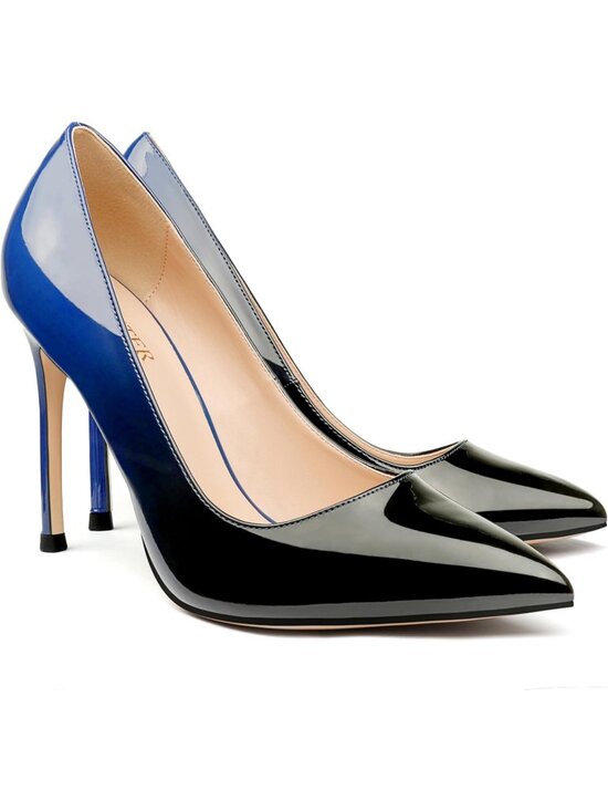 Shoes - Women's 03 Blue Black Pumps Pointed Toe Slip On Stiletto High Heels Dressy Shoes